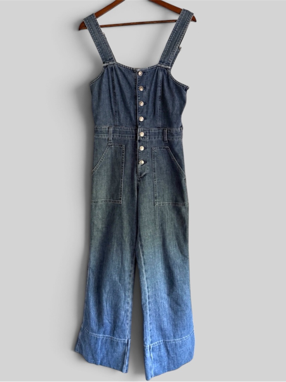 Aerie Wide Leg Denim Jumpsuit Size S Pockets Button Front Utility Overalls Jean